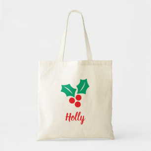 Tote Bag Joyeuses Vacances Rouge Blanc Vert Holly Nom perso