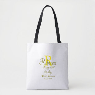 Tote Bag Joyeux 15e anniversaire jaune ajouter nom monogram