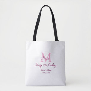 Tote Bag Joyeux 21e Anniversaire rose ajouter nom monogramm