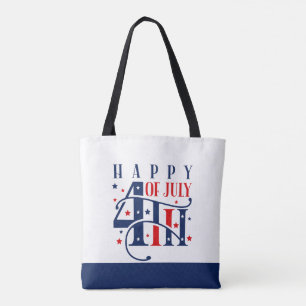 Tote Bag Joyeux 4 juillet rouge blanc et bleu