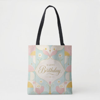 Tote Bag Joyeux Anniversaire Art Déco Floral Géométrique Pa