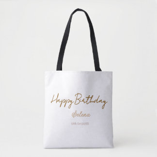Tote Bag joyeux anniversaire nom date marron violet pastel