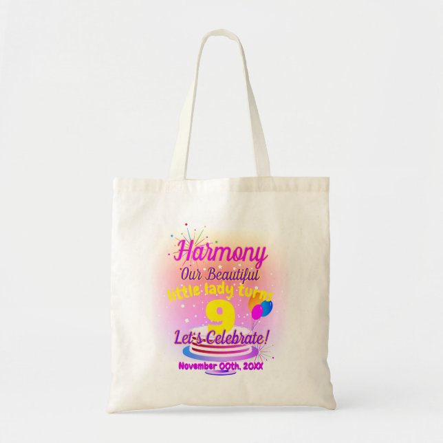 Tote Bag Joyeux anniversaire (Nom de l'enfant / Age - modif (Devant)