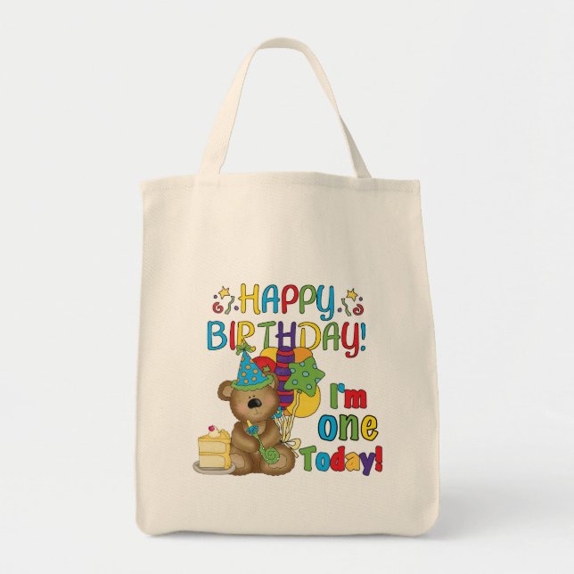 Tote Bag Joyeux anniversaire Teddy Bear 1er T-shirts et cad (Devant)
