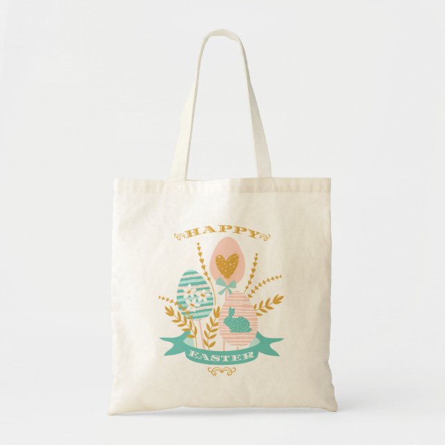 Tote Bag Joyeux bouquet de Pâques Lapin et oeufs de Pâques (Devant)