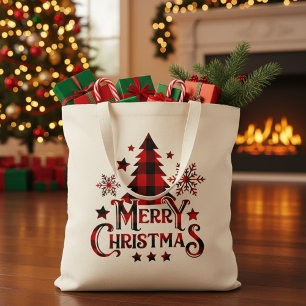 Tote Bag Joyeux Buffalo de Noël Plaid Noël