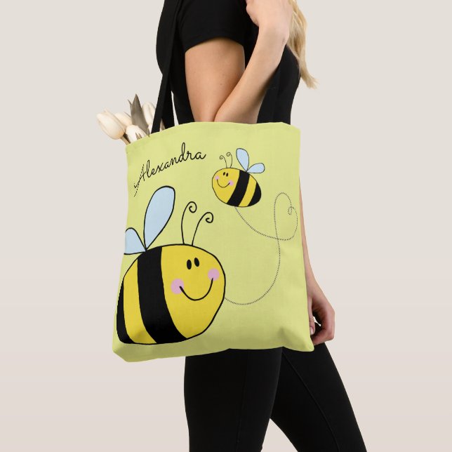 Tote Bag Joyeux Bumble Bees Flying Heart Personnalisé (De près)