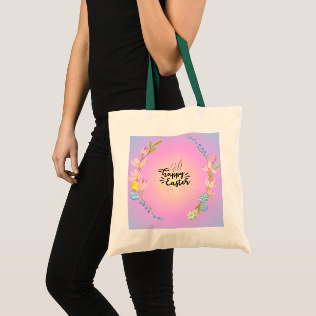 Tote Bag Joyeux Bunny de Pâques Outline Joli Pastel (Devant (produit))