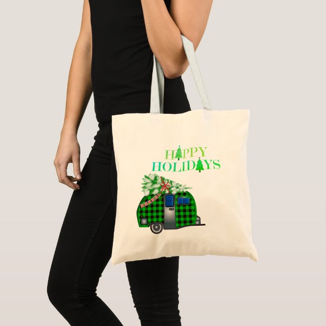 Tote Bag Joyeux Camping de Noël et Arbre de Noël (Devant (produit))