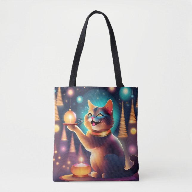 Tote Bag Joyeux chat célébrant Noël, Fourre-tout (Devant)