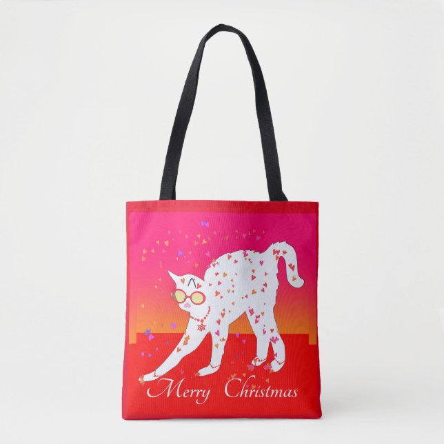 Tote Bag Joyeux chat de Noël (Devant)