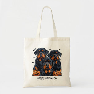 Tote Bag Joyeux chien Rottweiler Halloween Jack-o'-lantern