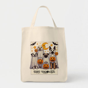 Tote Bag Joyeux Chiens d'Halloween en costume fantôme