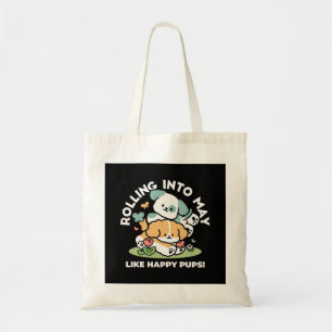 Tote Bag Joyeux Chiots Arrivés En Mai - Kawaii Dog Art