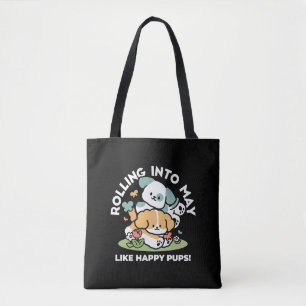 Tote Bag Joyeux Chiots Arrivés En Mai - Kawaii Dog Art