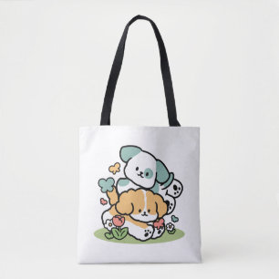 Tote Bag Joyeux Chiots Arrivés En Mai - Kawaii Dog Art