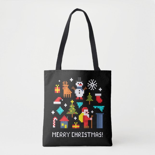 Tote Bag Joyeux dessins en pixels de Noël (Devant)