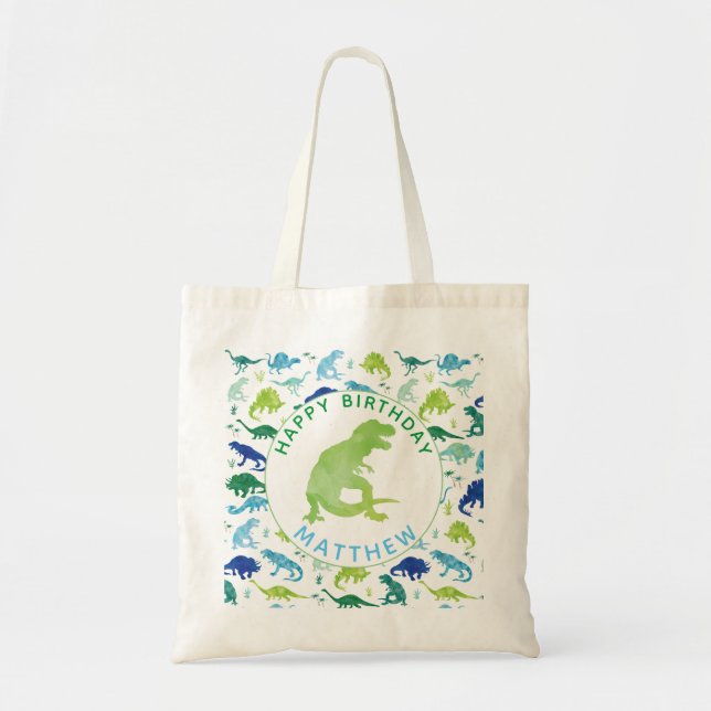 Tote Bag Joyeux Dinosaur anniversaire Personnalisé Enfants  (Devant)