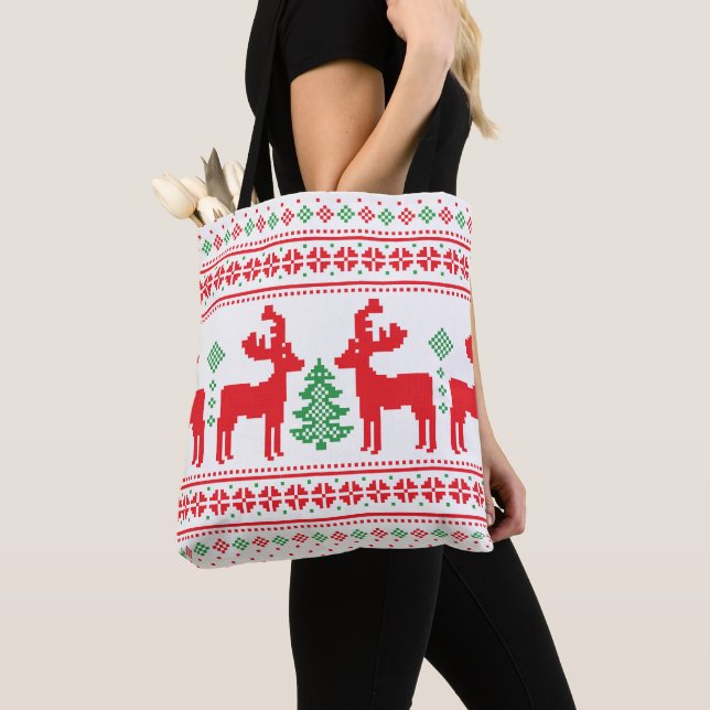 Tote Bag Joyeux et lumineux cadeaux de famille de Noël colo (De près)