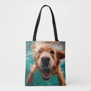 Tote Bag Joyeux Golden Retriever nager sous l'eau