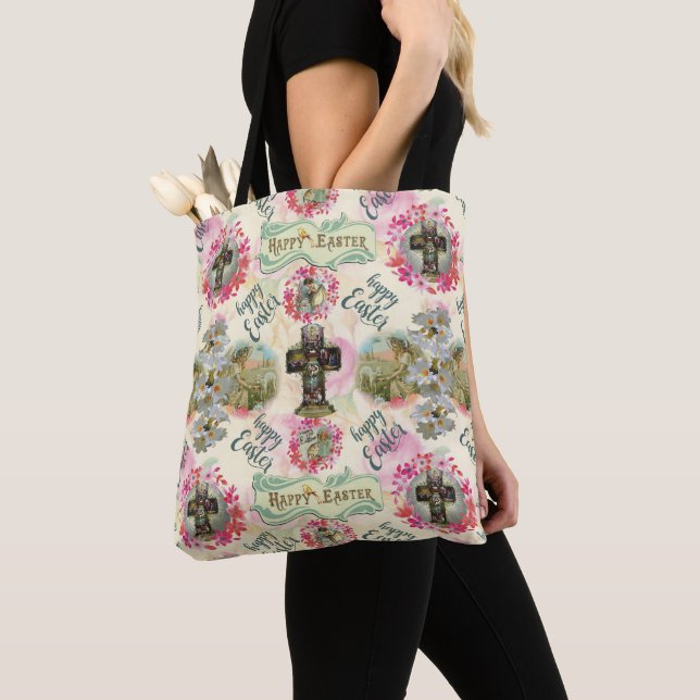 Tote Bag Joyeux Jésus de Pâques Résurrection Ange Wreaths (De près)