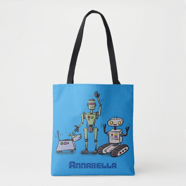 Tote Bag Joyeux joli dessin de trois robots trio (Devant)