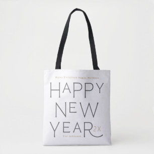 Tote Bag Joyeux Jour de l'An gris manuscrit personnalisé ca