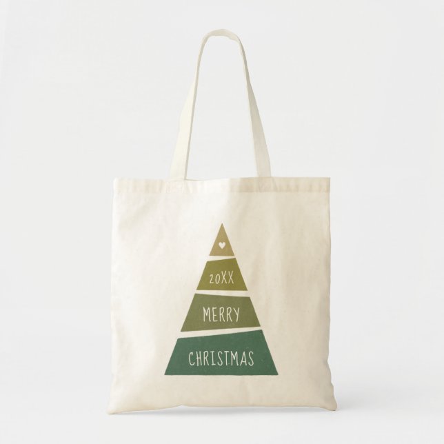 Tote Bag Joyeux Noël. Arbre de vacances vert géométrique (Devant)