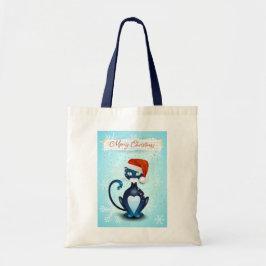 Tote Bag Joyeux Noël avec chat noir avec Casquette Père Noë