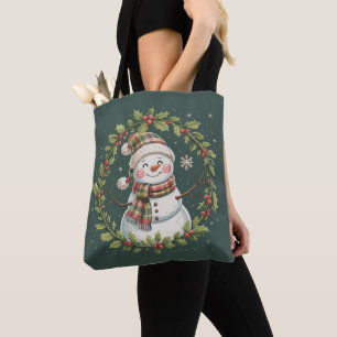 Tote Bag Joyeux Noël Bonhomme de Neige Hiver Saison Fêtes