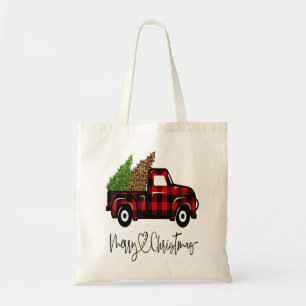 Tote Bag Joyeux Noël Buffalo Camion Arbre Rouge Plaid Leopa
