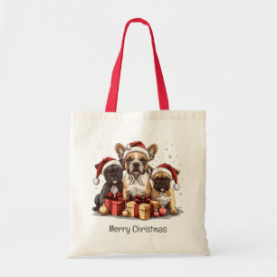Tote Bag Joyeux Noël Bulldogs français Santa Hat