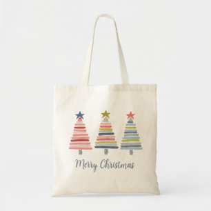Tote Bag Joyeux Noël coloré arbres empilés