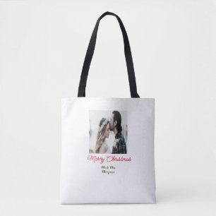 Tote Bag Joyeux Noël couple photo ajouter nom heureux vacan