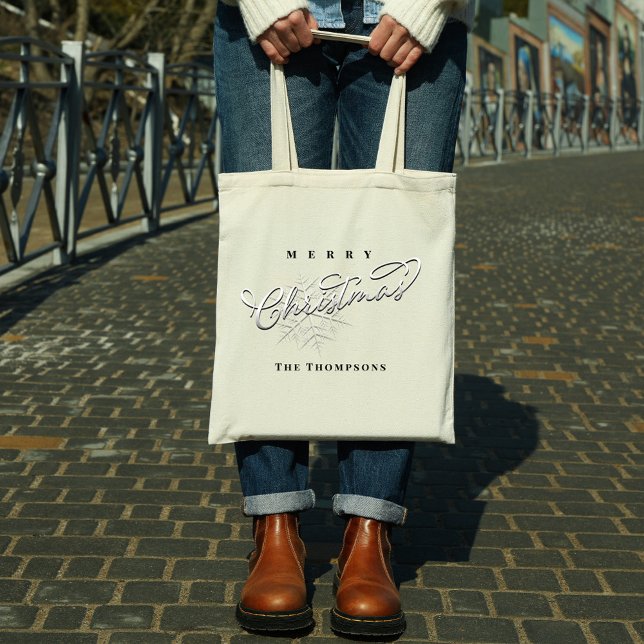 Tote Bag Joyeux Noël Custom Silver Snowflake (Silver snowflake simple holiday tote bag)