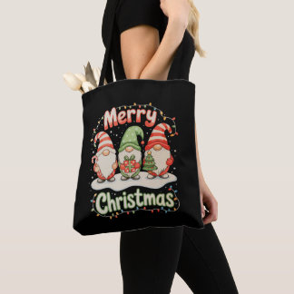 Tote Bag Joyeux Noël Famille Gnome Noël Lumières Vacances