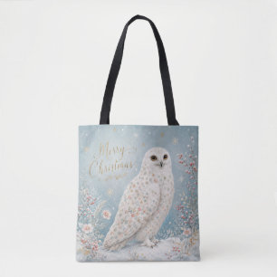 Tote Bag Joyeux Noël Hibou Blanc Paysage Hivernal Enchanté