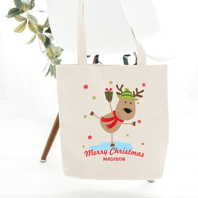 Tote Bag Joyeux Noël mignon Reinder de vacances Personnalis (Créateur téléchargé)