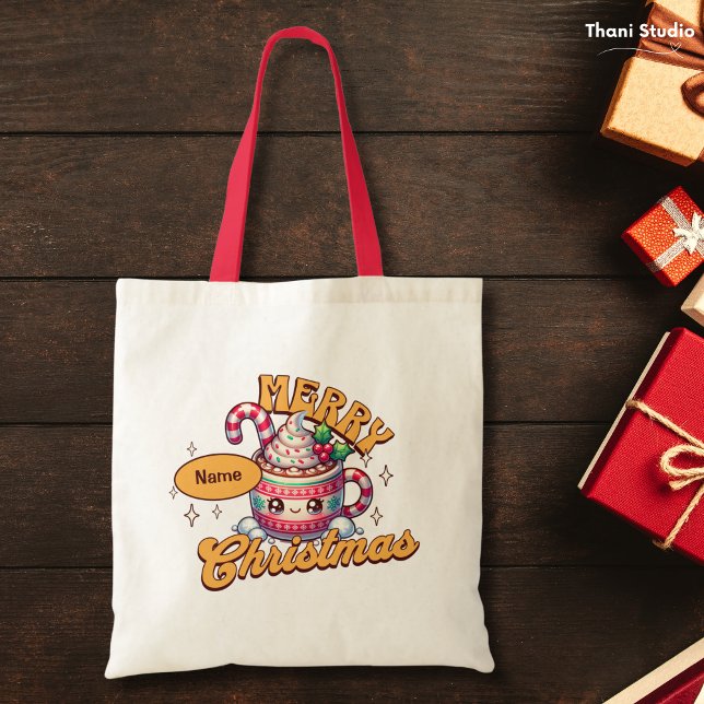 Tote Bag Joyeux Noël mignonne Chocolat chaud Famille de Mug (Créateur téléchargé)