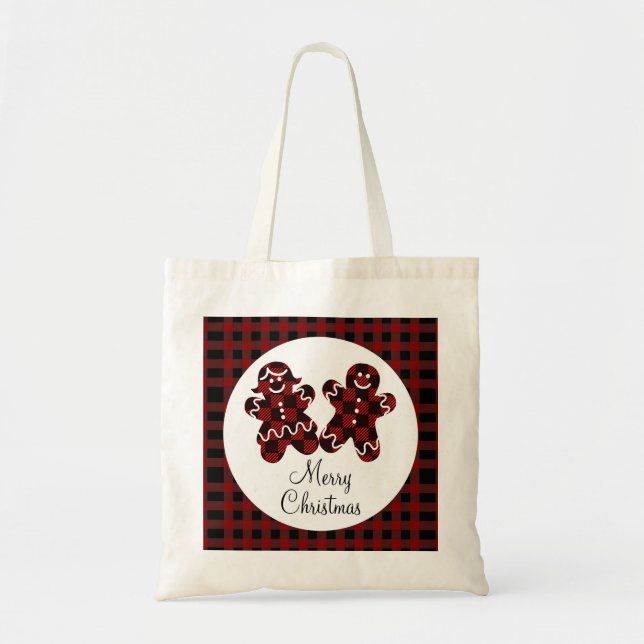 Tote Bag Joyeux Noël Pain d'épices rouge et noir (Devant)