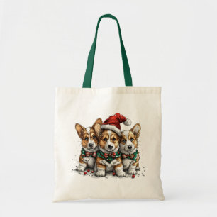 Tote Bag Joyeux Noël Pembroke Welsh Corgi Puppies