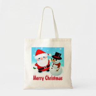 Tote Bag Joyeux Noël, Père Noël et Bonhomme de neige