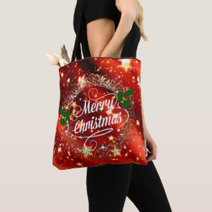 Tote Bag Joyeux Noël pétillant et parties scintillant rou