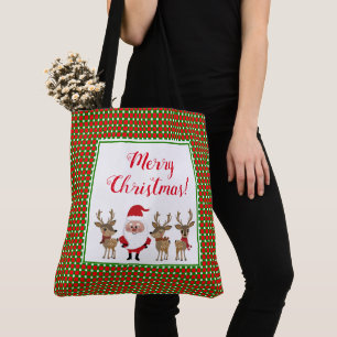 Tote Bag Joyeux Noël Plaid Rouge Vert Père Noël