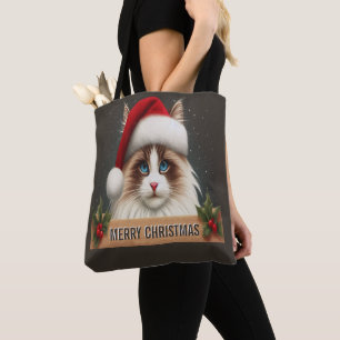 Tote Bag Joyeux Noël Ragdoll Chat, Xmas Père Noël Ragdoll