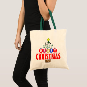 Tote Bag Joyeux Noël Rouge Bleu Rose Or Ornements