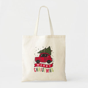 Tote Bag Joyeux Noël Rouge voiture Nom Modèle mignonne à