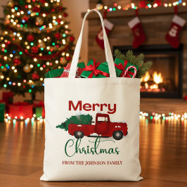 Tote Bag Joyeux Noël Vintage Camion rouge en neige Custom