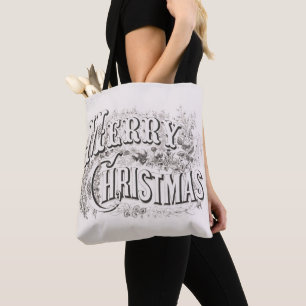 Tote Bag Joyeux Noël, Vintage Currier & Ives (reprod)