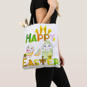 Tote Bag Joyeux oeuf de lapin de Pâques coloré élégant amus